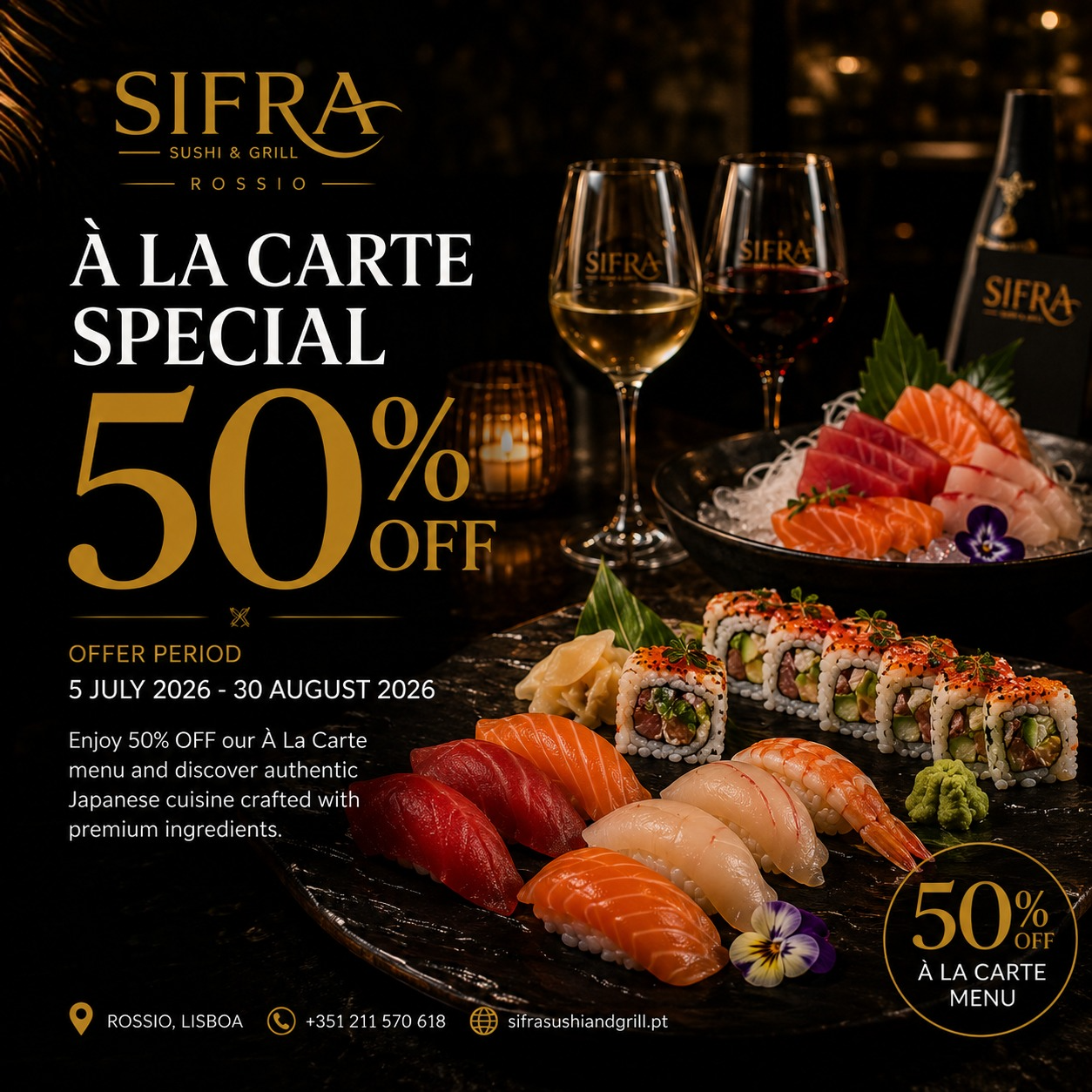 1. Offre spéciale à la carte – 50 % DE RÉDUCTION.